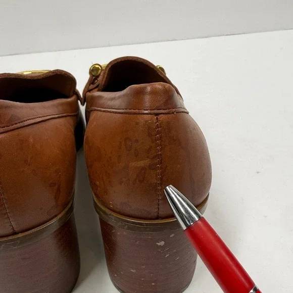 Lauren Ralph Lauren Loafer Slip On Brown Leather Block Heel Classic Size 5.5B - Picture 6 of 10